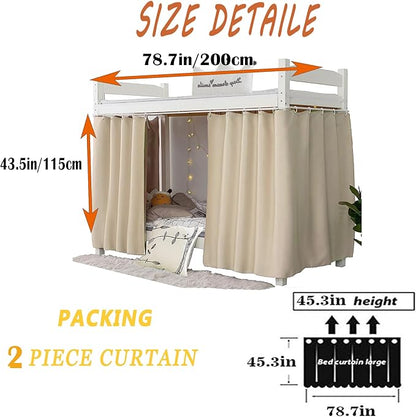 Dorm Home Solid Thicken Bunk Blackout Bed Curtains Cloth Bed Canopy Students Single Sleeper，2panels