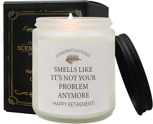 QASHWEY Smells Like It’s Not Your Problem Anymore Candle, Retirement Candles Gifts for Women Men, Farewell Goodbye Gifts for Coworkers Soy Candle, Coworker Lavender Fragrance Candles for Home Scented