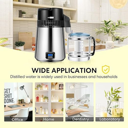 VIVOHOME Water Distiller Countertop 1.1 Gallon/4L 304 Stainless Steel Distilled Water Machine with Smart Switch Purifier Filter for Home Office