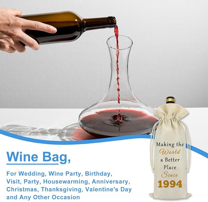 1994 30th Birthday Gift for Women Men Wine Bag 30 Year Old Party Reusable Decorations Wine Bottle Bag Happy 30th Birthday Gift Idea for Mom Dad Husband Wife Daughter Sister Aunt Friends BFF Coworkers