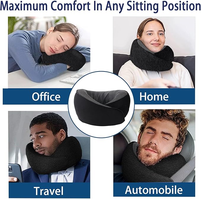 Travel Pillow-Neck Pillow Airplane-100% Memory Foam 360° Full Surrounding Travel Neck Pillow U-Shaped Pillow,Neck Pillow for Sleeping Travel with Eye Masks,Earplugs for Home, Airplanes and Car,Black