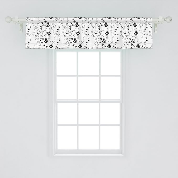 Ambesonne Animal Window Valance, Wildlife Nature Scene Organisms Footprint Patterns Bear Goose Ducks Birds, Curtain Valance for Kitchen Bedroom Decor with Rod Pocket, 42" x 12", Charcoal Grey White