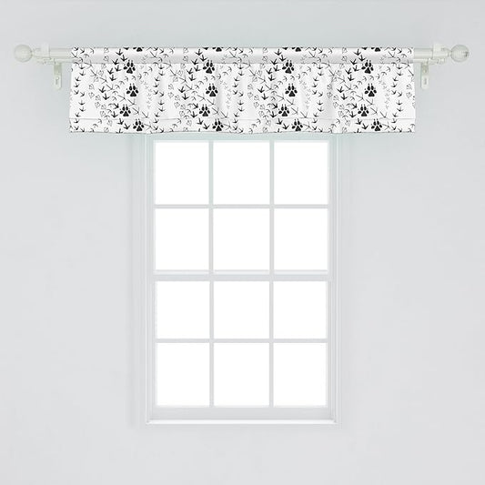 Ambesonne Animal Window Valance, Wildlife Nature Scene Organisms Footprint Patterns Bear Goose Ducks Birds, Curtain Valance for Kitchen Bedroom Decor with Rod Pocket, 42" x 12", Charcoal Grey White