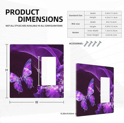 Purple Butterfly Flower Combo Single Blank 1 Rocker Light Switch Wall Plate Cover Decorative 2-Gang for Electrical Girls Room Bathroom Bedroom Home Kitchen One Decora Receptacle 4.5" x 4.6"