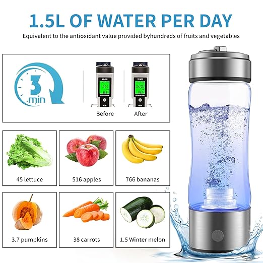 PaPiJoJo Hydrogen Water Bottles,Hydrohealth Hydrogen Water Bottle,Portable Rechargeable Hydrogen Water Bottle Generator,Water Ionizer Machine for Home, Type C