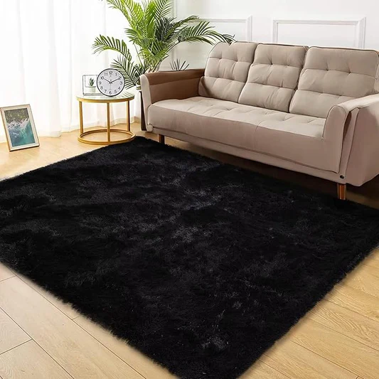 Fluffy Area Rug 10x13 Large Shaggy Throw Carpet for Bedroom Living Room Ultra Soft Non Slip Indoor Floor Cover for Nursery Kids Room Non Shedding Fuzzy Rug for Kids Playroom Home Decor, Black