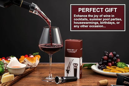 Wine Aerator Pourer Spout with Wine Bottle Stopper Vacuum Pump, Red Wine Decanter with Aerator Improved Flavor Preserve Freshness, Home Bar Accessories Wine Gift Fits All Bottles