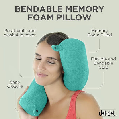 Dot&Dot Travel Pillow for Neck, Chin, Lumbar and Leg Support - for Traveling on Airplane, Bus, Train or at Home - Best for Side, Stomach and Back Sleepers - Adjustable, Bendable Roll Pillow