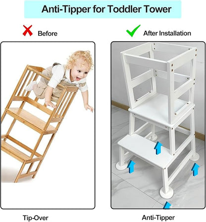 Toddler Tower Anti-Tipper 4 Pcs, Anti Tip Standing Tower Pads for Child Baby Proofing, Tilt protection Compatible with Kids Kitchen Stool Helper (White)