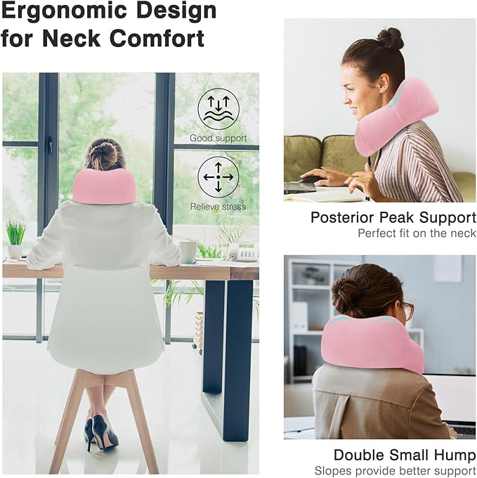 Neck Pillow for Airplane, Memory Foam Travel Pillows, Soft & Support Travel Pillow for Travelling, Sleeping Rest, Car, Train and Home Use (Pink/Hump-Shaped)