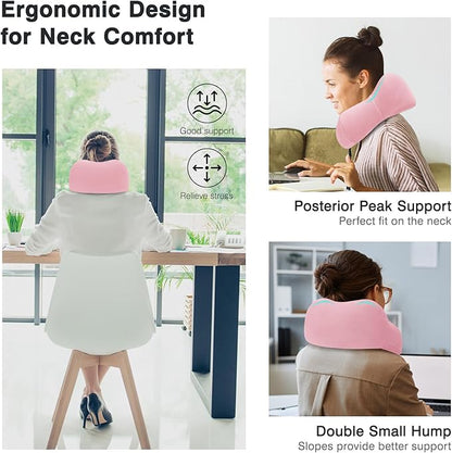 Neck Pillow for Airplane, Memory Foam Travel Pillows, Soft & Support Travel Pillow for Travelling, Sleeping Rest, Car, Train and Home Use (Pink/Hump-Shaped)