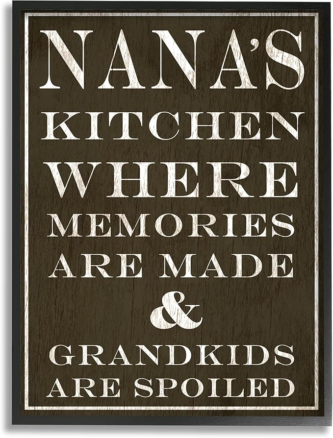 Stupell Industries Nanas Kitchen and Spoiled Grandkids Dark, Design by Daphne Polselli Black Framed Wall Art, 24 x 30, Brown