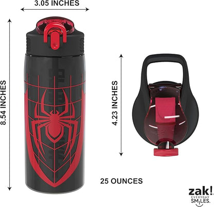 Zak Designs Marvel Spider-Man Water Bottle For School or Travel, 25 oz Durable Plastic Water Bottle With Straw, Handle, and Leak-Proof, Pop-Up Spout Cover (Spider-Man)