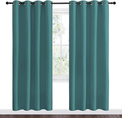 NICETOWN Insulated Curtains Blackout Draperies - Triple Weave Microfiber Home Thermal Insulated Solid Ring Top Blackout Curtains/Panels for Bedroom(Sea Teal, Set of 2, 55 x 78 Inch)