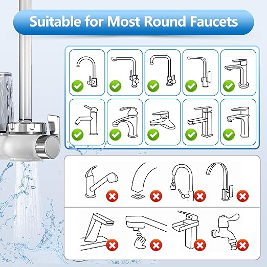 Water Filter for Sink, Faucet Mount Water Filtration System, for Kitchen, Bathroom, Reduces Lead, Chlorine, Bad Taste, Fits Standard Faucets