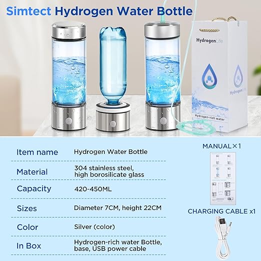 2024 New Hydrogen Water Bottle, 3 in 1 Hydrohealth Hydrogen Water Generator with SPE Pem Technology 3 Minutes Up to 2500 PPB Water Ionizer for Home, Office, Daily Drinking (Silver)