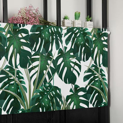 Vandarllin Summer Tropical Plant Kitchen Curtains Valances for Windows Green Monstera Leaves Rod Pocket Window Treatment for Kitchen/Living Room/Bedroom/Bathroom,42" X 12" -1 Panel,