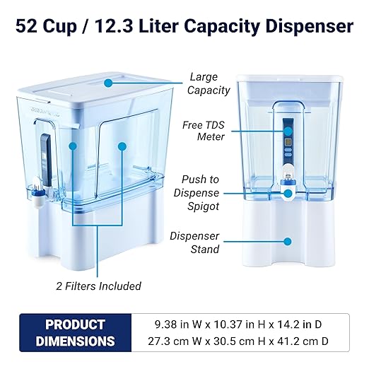 ZeroWater 52-Cup Ready-Read 5-Stage Water Filter Dispenser & Official Replacement Filter - 5-Stage Filter Replacement 0 TDS for Improved Tap Water Taste - System