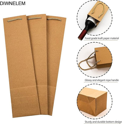 DIWNELEM 25 Pack Kraft Wine Gift Bags,Paper Wine Bag with Tags and Rope,Reusable Wine Bottle Packaging Bags for Christmas,Wedding,Birthday Party,Housewarming Party,Home Storage