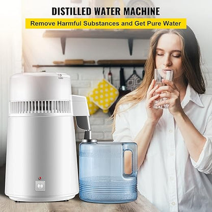 Vevor Pure Water Distiller 750W, Purifier Filter Fully Upgraded with Handle 1.1 Gal /4L, BPA Free Container, Perfect for Home Use, White