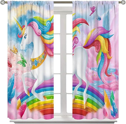 Unicorn Curtains Pink Kids Cartoon Room Darkening Decor Curtains Boys Girls Baby Room Decor Curtains Living Room Kitchen Decor 42x45 Inch 2 Panels