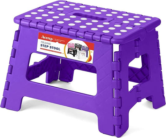 ACSTEP Folding Portable Collapsible Plastic Foldable Step Stool,Non Slip Folding Stools for Kitchen Bathroom Bedroom (Purple)