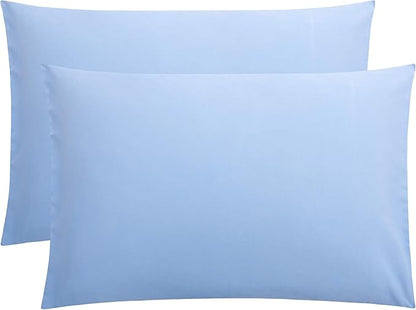 Youth Pillowcase Set of 2 PC 600 TC 100% Egyptian Cotton Toodler 16x22 Inch Small Travel Pillow Case Envelope Closer Decorative Soft Cozy Travel Kids Nursery Preschool Pillow Cases, Light Blue Solid