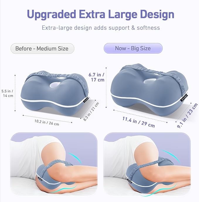 [Extra Large] Leg & Knee Pillow for Side Sleepers - Smooth Spine Alignment Pillow - Memory Foam Knee Pillows for Back Hip Pain, Spine Aligning, Sciatica, Surgery Recovery, Pregnancy (Misty Blue)