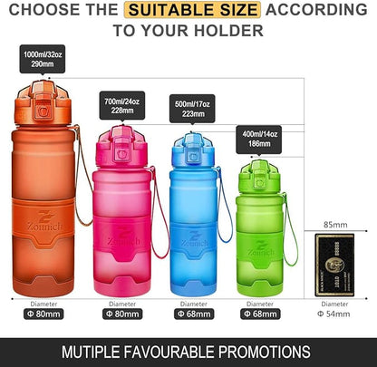 ZOUNICH Premium Sports Water Bottle 32 oz/1 Liter, 24 oz, 16 oz, 14 oz, BPA Free Tritan for Bike, Running, Gym, Fitness, Cycling