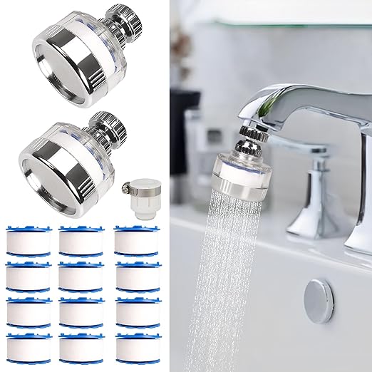 15Pcs Sink Water Filter Faucetz,360° Rotating Fauc Filters Purifier Kitchen Tap Filtration Removes Chlorine Fluoride Heavy Metals Hard Water,Bathroom Faucet Filter for Home & Kitchen