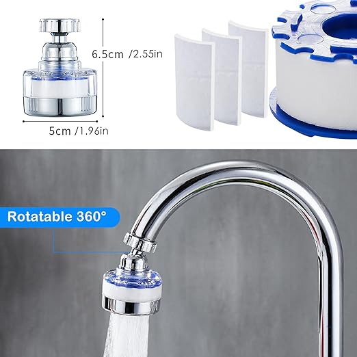 PCTC 2PCS Bathroom Sink Filter, Bathroom Faucet Filter, 360 Degree Rotating Faucet Filter Purifier Kitchen Faucet, Fluorine, Heavy Metals and Hard Water from Home Kitchens and bathrooms(Short Model)