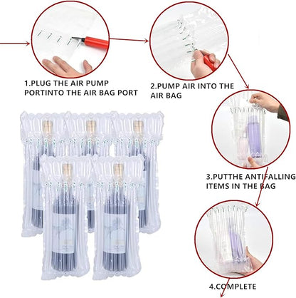 15 Packs Wine Bottle Protector Bags for Travel, goldhik Inflatable Packaging Bubble Wrap Bags for Wine Fruit Glass Bottle, Inflatable Air Column Cushion Bags with Free Pump