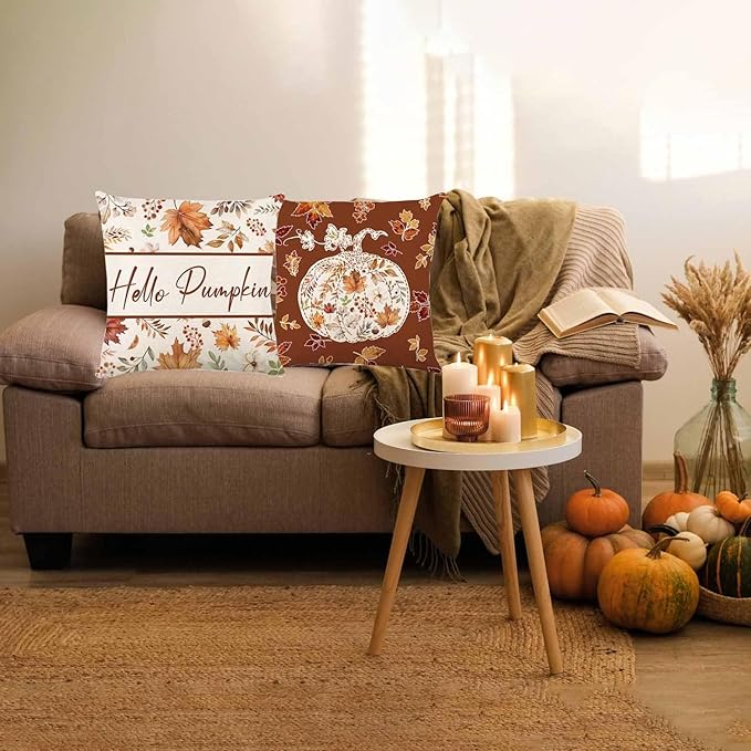 Fall Decorations for Home, Fall Pillow Covers 18x18 Set of 4, Thanksgiving Decorations Autumn Cushion Case for Couch(Fall08)