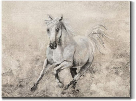 Renditions Gallery Canvas Animal Wall Art Home Paintings & Prints Elegant Running Horse Abstract Black & White Modern Figurative Artwork Decor for Bedroom Office Kitchen - 12"x18" LT33