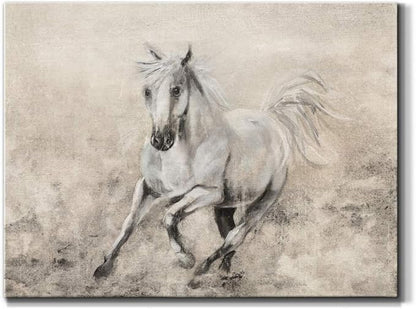 Renditions Gallery Canvas Animal Wall Art Home Paintings & Prints Elegant Running Horse Abstract Black & White Modern Figurative Artwork Decor for Bedroom Office Kitchen - 18"x27" LT33