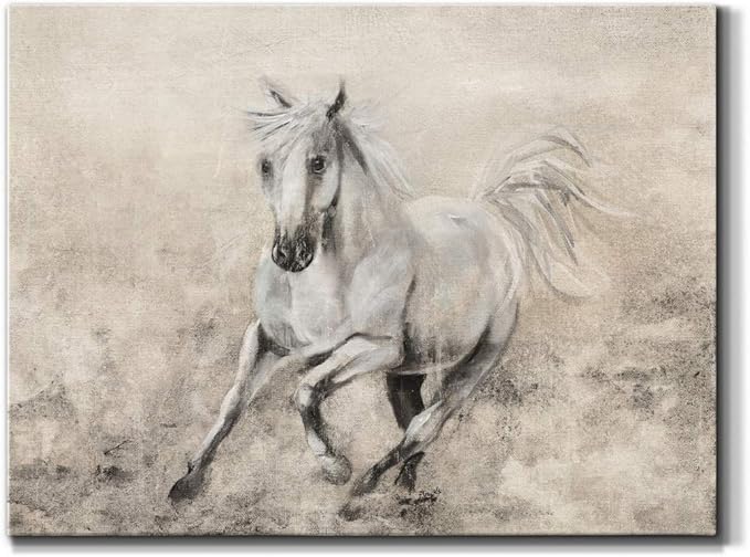 Renditions Gallery Canvas Animal Wall Art Home Paintings & Prints Elegant Running Horse Abstract Black & White Modern Figurative Artwork Decor for Bedroom Office Kitchen - 8"x12" LT33