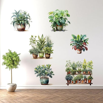 Tropical Plants Wall Stickers Green Potted Plant Wall Decals Removable DIY Art Murals for Family Living Room Background Wall Decoration Kids Bedroom Kitchen Office Girl Room Wallpaper-color A