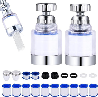 2pcs Sink Faucet Water Filter, 360° Rotating Tap Filter Bathroom Faucet Water Purifier Faucet Mounted Sink Filter Removes Chlorine Fluoride Hard Water Heavy Metals for Home Kitchen