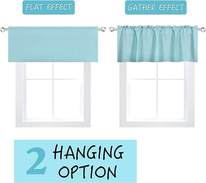 4 Panels Aqua Blue Valance for Windows 42x18 Inch Solid Thermal Insulated Blackout Rod Pocket Kitchen Short Curtain Toppers Valance for Bathroom Living Room