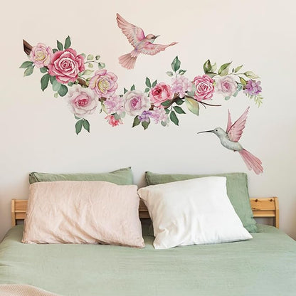 Elegant Flower & Bird Wall Decals - 2 Sheets, Perfect for Home Decor, 90cm x 30cm