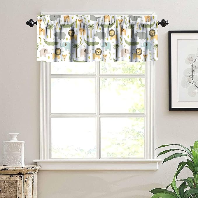 Woodland Animals Kitchen Curtain Valances, Watercolor Forest Animals Valances Set, Bear Deer Fox Wolf Set Hunting Kitchen Curtains Set for Kitchen Cafe Living Room Bedroom Decor 54x18 Inch, 1 Panel