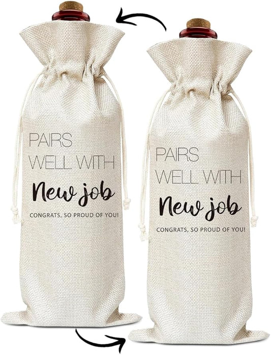 New Job Gifts Burlap Wine Bags Gift for Woman Men Friend Boss Coworker, Reusable Wine Gift Bags with Drawstrings for Congratulation Thanksgiving Christmas Appreciation Party Home Storage - 03