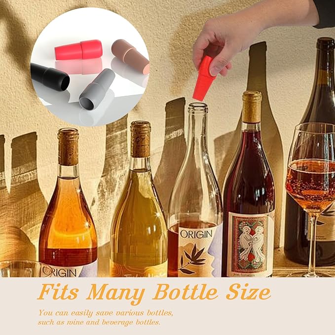 Wine Stopper for Keeping Wine & Champagne Fresh, 12PCS Reusable Silicone Wine Sealer for Wine Bottles, Wine Bottle & Beverage Stopper for Home Use.