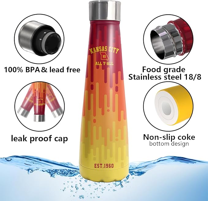 16oz Kansas City Stainless Steel Insulated Water Bottles New Cola Shape Bottle, Reusable Water Bottle Leak Proof Metal Sports Water Bottle Thermos Cup