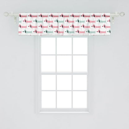 Ambesonne Dachshund Window Valance, Pattern with Funny Cartoon Sausage Dogs, Curtain Valance for Kitchen Bedroom Decor with Rod Pocket, 42" x 12", Seafoam Pink