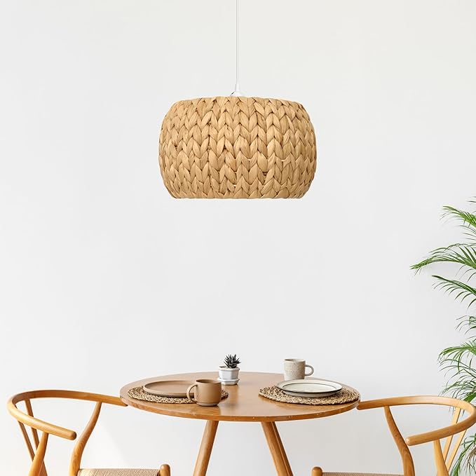 Rattan Pendant Light - Pumpkin Pendant Lights for Home Decor - Natural Woven Pendant Light; Wicker Pendant Light for Dining Room, Kitchen Island