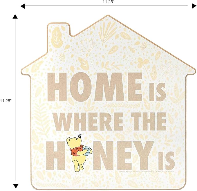 Open Road Brands Disney Winnie The Pooh Home is Where The Honey is Wood Wall Decor - Cute Winnie The Pooh Wall Art for Kitchen or Home Decor