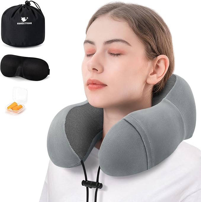 Neck Pillow for Airplane, Memory Foam Travel Pillows, Soft & Support Travel Pillow for Travelling, Sleeping Rest, Car, Train and Home Use (Grey/Hump-Shaped)