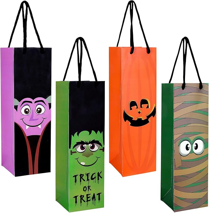 Whaline 16Pcs Fall Halloween Wine Gift Bags with Handle Paper Trick or Treat Single Bottle Wine Bags for Home Gifts Shopping Party Table Decorations