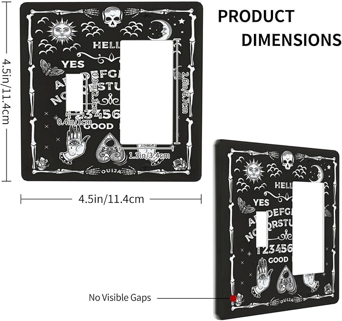 Black Witchy Skeleton Skull Gothic Sun Moon 2 Gang Single Toggle Rocker Combination Novelty Light Switch Covers Decorative Unique Wall Plate Cover Electrical Faceplate Switchplate for Home